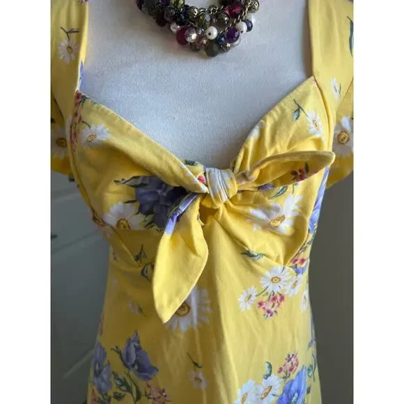 Forever 21 Yellow Purple Floral Soft Cotton A-Line Short Sleeve MIDI Dress 2X - Picture 8 of 10